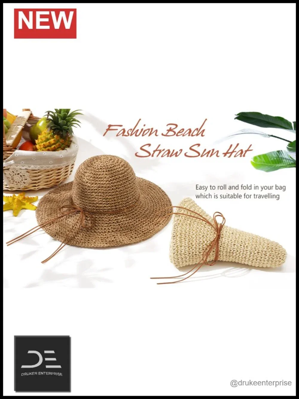 Floppy Wide Brim Straw Sun Hat Foldable Packable Roll up Travel Hat